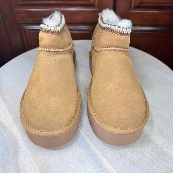 Mexx Womens Size 9.5 US Suede Shearling Boot Chestnut Fur Lined Ankle Platform - Picture 14 of 14
